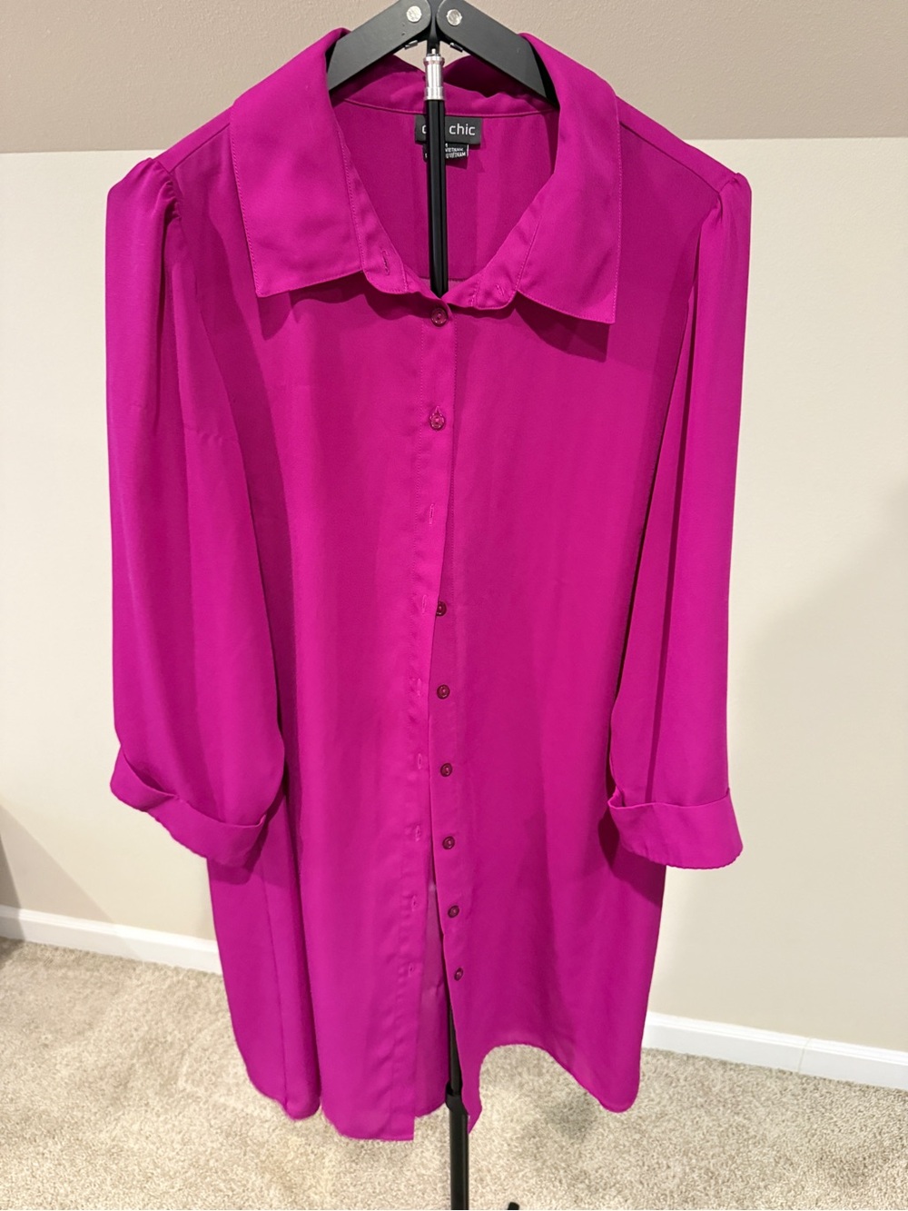 City Chic Women's Button-Front Shirt Dress/Tunic in Magenta Pink